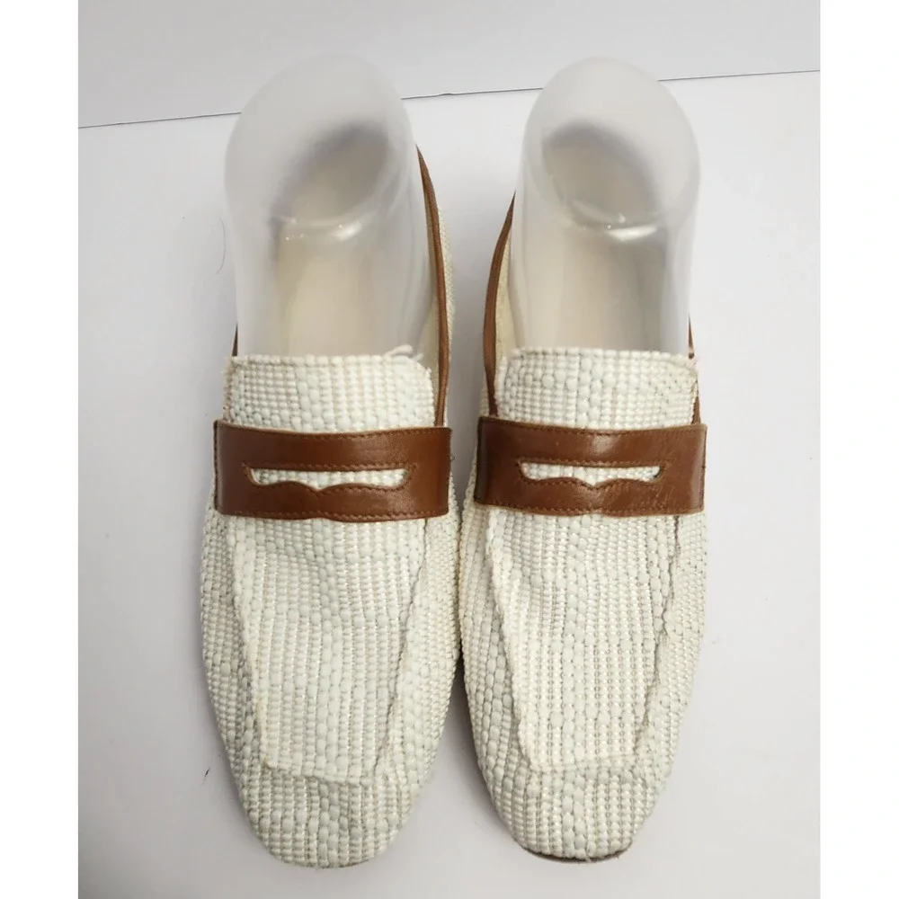 Sophique Milano Made In Italy Women's Riviera Raffia Leather Loafers Cream/Brown